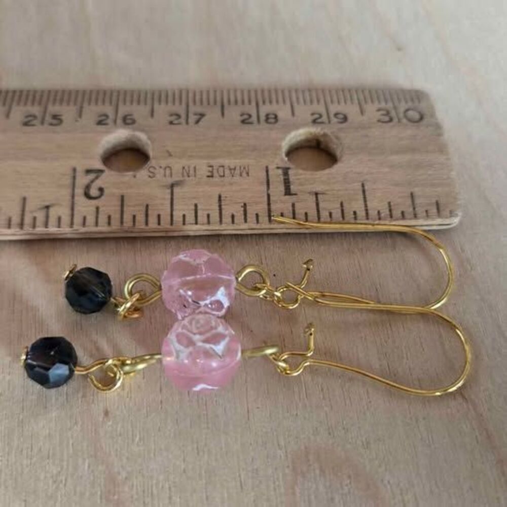 Pink & Blue Glass Dangle Earrings | Upcycled Blue Glass Beads | Gold Tone